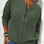 Openwork Knit Zip-up Casual Jacket