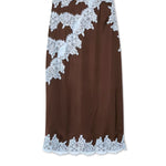 Elegant Brown and Blue Lace Panel Top + Skirt Suit Set
