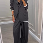 Gray Patchwork Dingle-breasted Blazer+Pants Two-piece Set