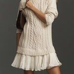 Ivory Cable-Knit Sweater Mini Dress