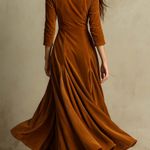 Brown Elegant Retro Suit Collar Velvet Long Dress