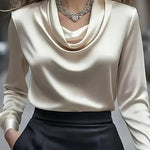 Elegant Solid Color Satin Collar Shirt