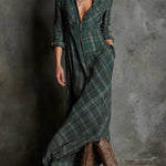 Margaux | Long Shirt Dress with Green Gingham Collar