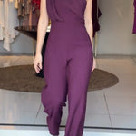 Purple One-shoulder Jumpsuit