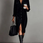 Béatrice | Midi Dress in Corduroy with Pockets and Single Button Closure