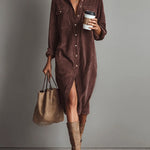 Béatrice | Midi Dress in Corduroy with Pockets and Single Button Closure