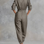 Cotton And Linen Blended Long Sleeve Shirt Jumpsuit