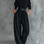 Noëlla | Black Turtleneck Top and Straight Pants Set