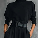 Noëlla | Black Turtleneck Top and Straight Pants Set