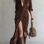 Rosa | Midi Dress in Pleated Velvet