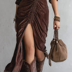 Rosa | Midi Dress in Pleated Velvet