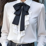 Ruffled Bow Tie Casual Long-sleeved Shirt