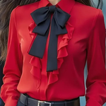 Ruffled Bow Tie Casual Long-sleeved Shirt