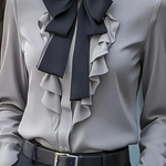 Ruffled Bow Tie Casual Long-sleeved Shirt