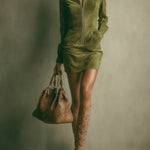 Brown Faux Suede Stand Collar Zipper Mini Dress