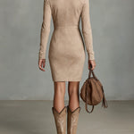 Olga | Suede Midi Dress with Floral Collar