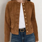 Brown Suede Single-breasted Cropped Jacket
