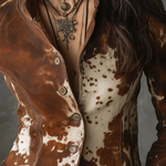 Vintage Stand-up Collar Cow Print Slim-fit Jacket