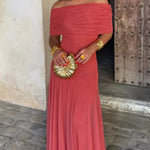 Brown One Shoulder Mesh Maxi Dress