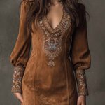 Cecilia | Embroidered Suede Mini Dress in Purple