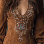 Cecilia | Embroidered Suede Mini Dress in Purple