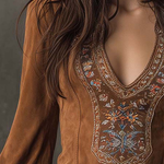 Reina | Embroidered Suede Mini Dress in Purple