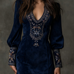 Cecilia | Embroidered Suede Mini Dress in Purple