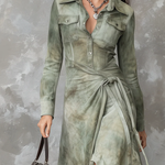 Vintage Sage Green Tie-Dye Pocket Slim Maxi Dress