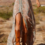 Western Style Boho Print Slit Maxi Dress