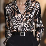 Elegant Satin Collar Zebra Print Shirt