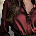 Satin Solid Color Long-sleeved Elegant Casual Shirt