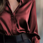 Satin Solid Color Long-sleeved Elegant Casual Shirt