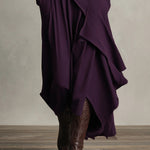Purple High-neck Asymmetrical Pleated Maxi Dress（Necklace not included）