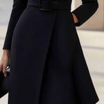 Elegant High-neck Tie-waist A-line Midi Dress (with belt)