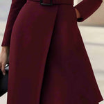 Elegant High-neck Tie-waist A-line Midi Dress (with belt)