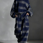 Blue and Gray Plaid Color-blocked Sweatshirt and Casual Pants Two-piece set