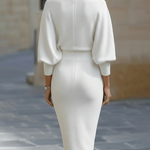 White Draped Batwing Midi Dress