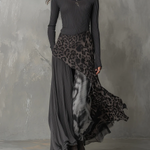 Grey Pit Stripe Leopard Print Splicing Irregular Hem Maxi Dress
