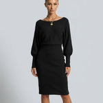 Charlotte Fielding | Balloon Sleeve Knit Midi Dress For Women