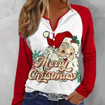 Nadorine Christmas Santa Claus V Neck Shift Casual Long Sleeve Top