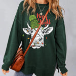 Nadorine Christmas Cow Merry Bright Round Neck Casual Pullover Sweatshirt