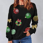 Nadorine Black Sequined Christmas Graphic Pullover Sweatshirt