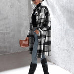 Nadorine Plaid Shacket Jacket Long Button Down Shirts
