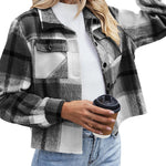 Nadorine Flannels for Women Cropped Shacket Jacket