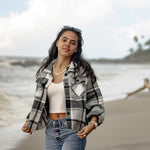Nadorine Flannels for Women Cropped Shacket Jacket