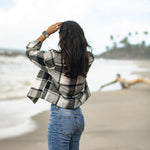 Nadorine Flannels for Women Cropped Shacket Jacket