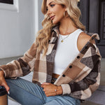 Nadorine Flannels for Women Cropped Shacket Jacket