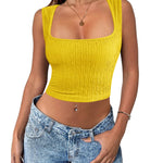 Nadorine Sleeveless Crop Top Square Neck Tank Top