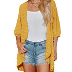 Women Swiss Dot Chiffon Cardigan Lightweight Beach Cover Up 3/4 Sleeve Cardigan - Nadorine (Us Only)