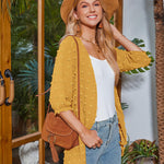 Women Swiss Dot Chiffon Cardigan Lightweight Beach Cover Up 3/4 Sleeve Cardigan - Nadorine (Us Only)